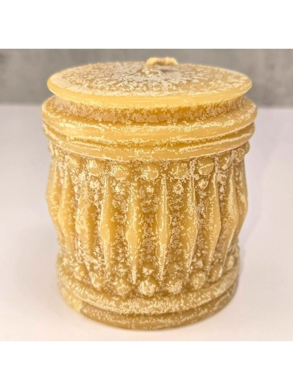 Handmade Beeswax Pillar Candle With Intricate Antique-Style Design CM2350